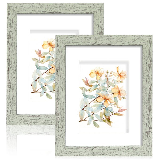 8X10 PICTURE FRAME SET OF 2 MADE OF REAL GLASS AND SAGE GREEN WOODEN FRAME DISPLAY PICTURE 5X7 WITH MAT OR 8X10 WITHOUT MAT 8 BY 10 PHOTO FOR WALL OR TABLETOP