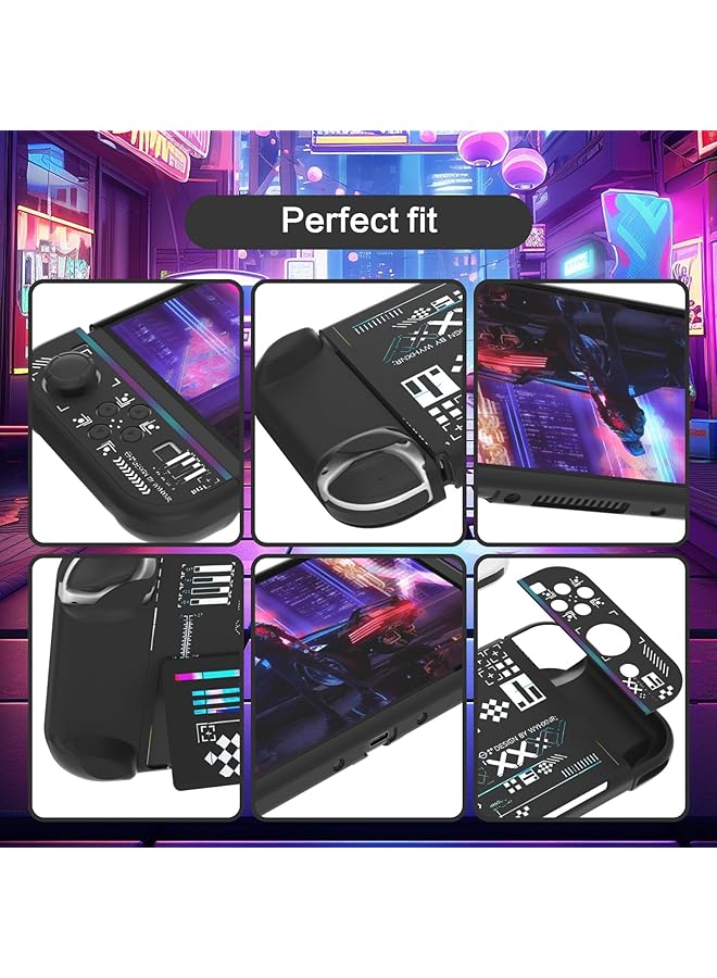 Excefore Protective Case Compatible With Nintendo Switch Oled Cool Printstream Hard Black Cover Case With Thumb Grip Caps And Screen Protector Shockproof Anti Scratch Protector For Ns Oled Model Black - Image 5
