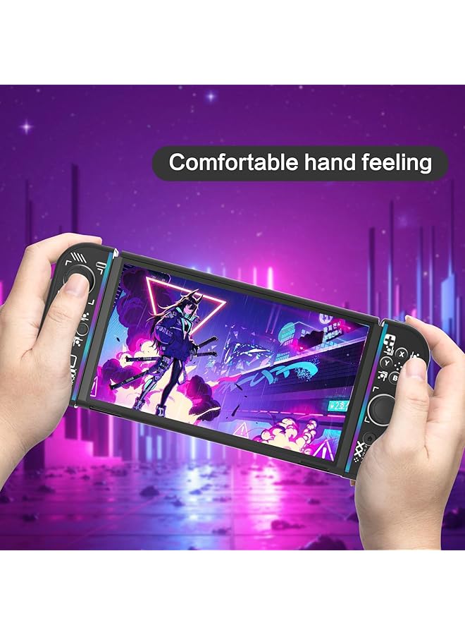 Excefore Protective Case Compatible With Nintendo Switch Oled Cool Printstream Hard Black Cover Case With Thumb Grip Caps And Screen Protector Shockproof Anti Scratch Protector For Ns Oled Model Black - Image 4