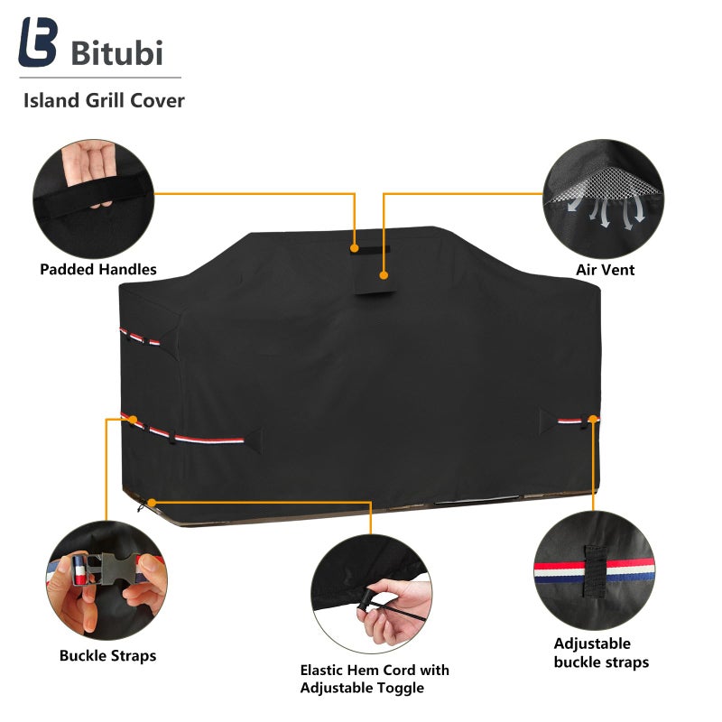 Bitubi 98 Inch Island Grill Cover - 600D Heavy Duty Waterproof All Weather Protection Extra Large Grill Cover,Black - Image 3