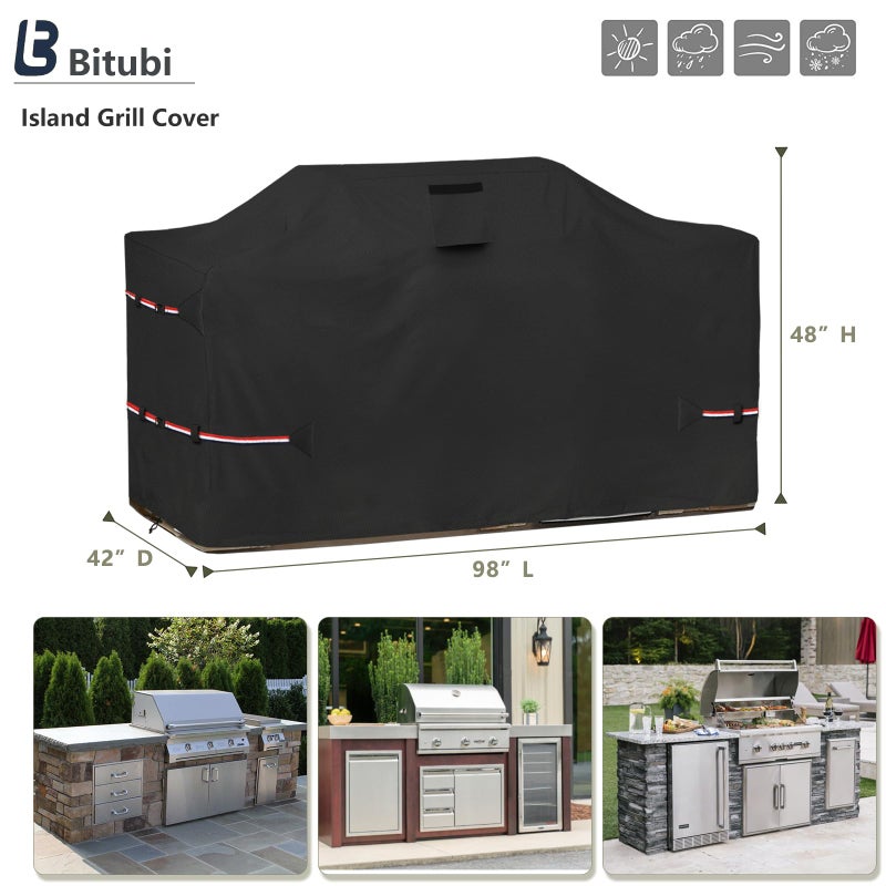Bitubi 98 Inch Island Grill Cover - 600D Heavy Duty Waterproof All Weather Protection Extra Large Grill Cover,Black - Image 2