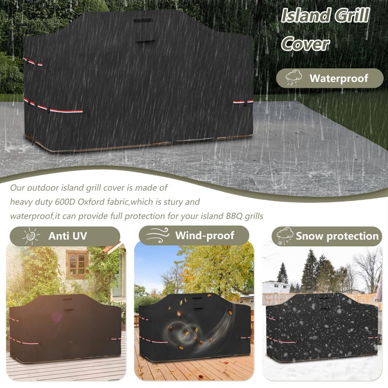 Bitubi 98 Inch Island Grill Cover - 600D Heavy Duty Waterproof All Weather Protection Extra Large Grill Cover,Black - Image 5