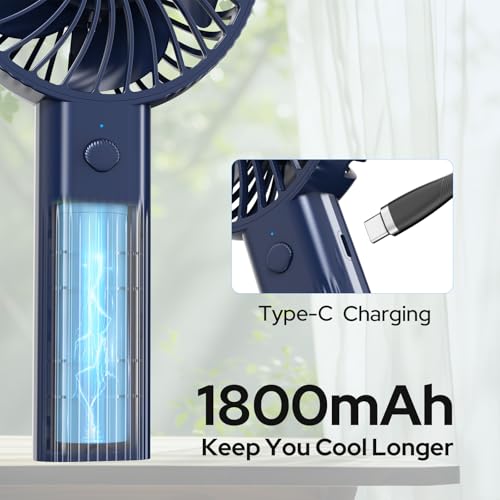 COSTAR Handheld Fan, Brushless Motor Portable Hand Fan with Base, 3 Speeds USB Fan, 1800mAh Battery Rechargeable for Summer and Travel Use by Women and Men (Blue) - Image 2