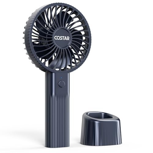 COSTAR Handheld Fan, Brushless Motor Portable Hand Fan with Base, 3 Speeds USB Fan, 1800mAh Battery Rechargeable for Summer and Travel Use by Women and Men (Blue) - Image 1