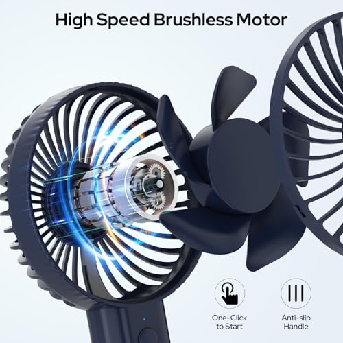 COSTAR Handheld Fan, Brushless Motor Portable Hand Fan with Base, 3 Speeds USB Fan, 1800mAh Battery Rechargeable for Summer and Travel Use by Women and Men (Blue) - Image 5