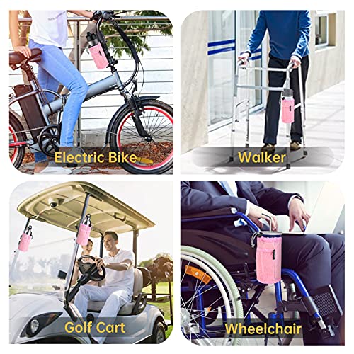 GEARV 2Pack Cup Holder for Bike, Scooter and Wheelchair, Water Bottle Holder for UTV/ATV, Walker, Golf Cart and Beach, Universal Drink Holder Accessories with Net Pocket and Cord Lock (Pink) - Image 5