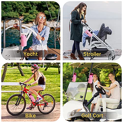 GEARV 2Pack Cup Holder for Bike, Scooter and Wheelchair, Water Bottle Holder for UTV/ATV, Walker, Golf Cart and Beach, Universal Drink Holder Accessories with Net Pocket and Cord Lock (Pink) - Image 3