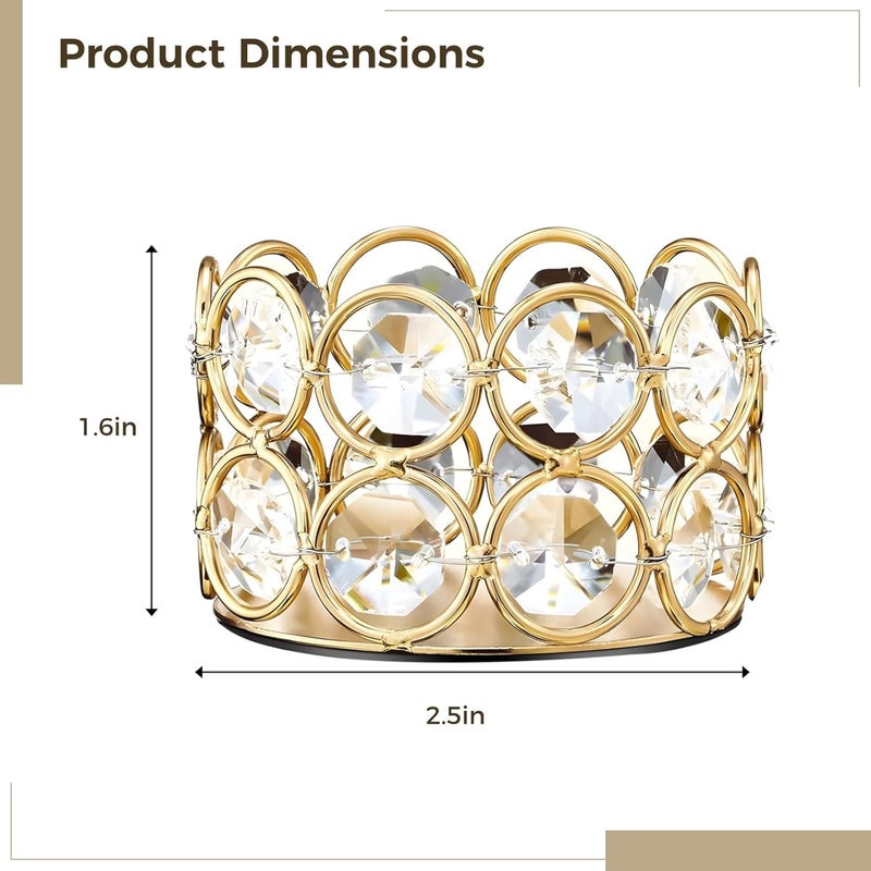 12 Pcs Crystal Tealight Holders with Gold Frame & Sparkly Rhinestones, Elegant Centerpieces for Table Decoration, Party & Weddings - Image 5