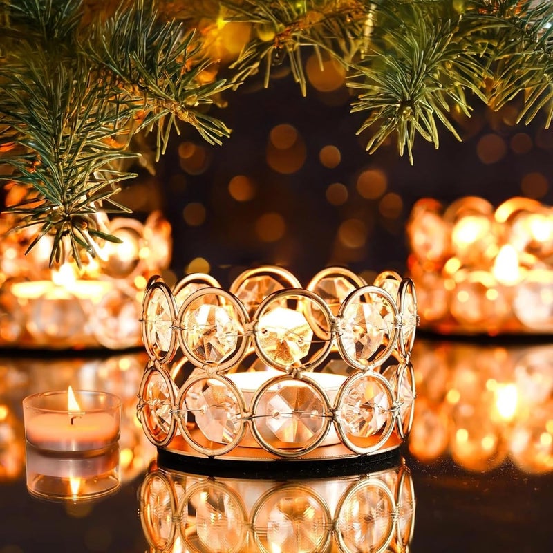 12 Pcs Crystal Tealight Holders with Gold Frame & Sparkly Rhinestones, Elegant Centerpieces for Table Decoration, Party & Weddings - Image 3