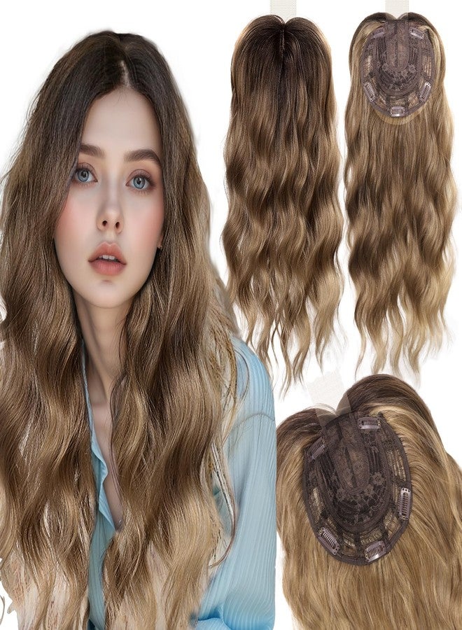 CROWN GUIDE Hair Toppers for Women with Thinning Hair 20 Inch, 360°3D Wig Topper Hair Pieces for Women Synthetic Curly Wavy Wispy Clip in Bangs for Dialy Wear (Dark Ash Brown, 20inch) - Image 1