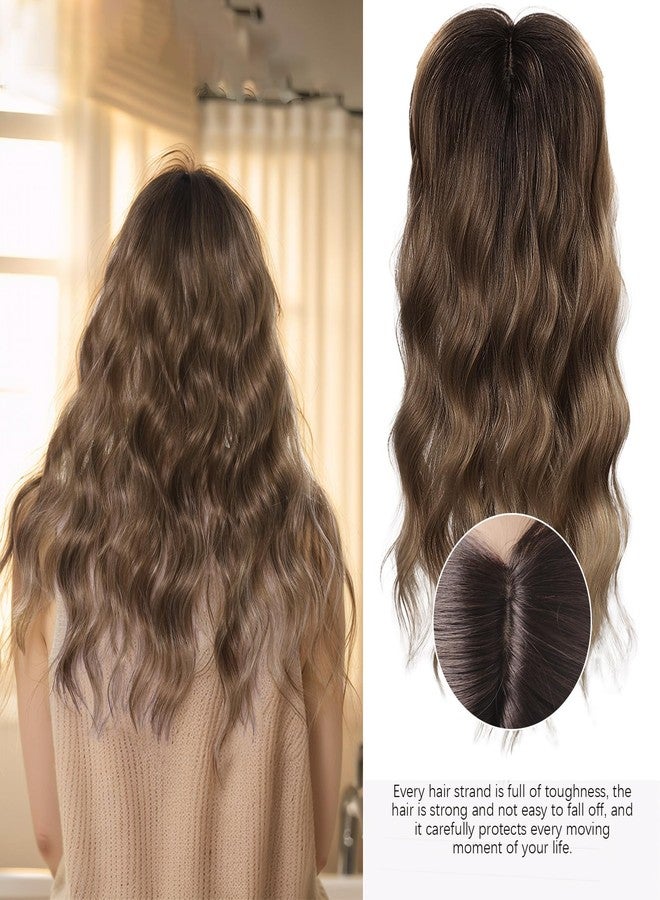 CROWN GUIDE Hair Toppers for Women with Thinning Hair 20 Inch, 360°3D Wig Topper Hair Pieces for Women Synthetic Curly Wavy Wispy Clip in Bangs for Dialy Wear (Dark Ash Brown, 20inch) - Image 2