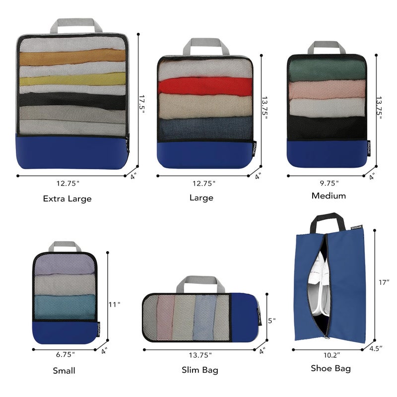 BAGAIL مجموعة BAGAIL 4 / 6 مجموعات من مكعبات التعبئة المضغوطة ملحقات السفر منظم التعبئة القابل للتوسيع (مجموعة 6 نصف شبكي أزرق) - Image 2
