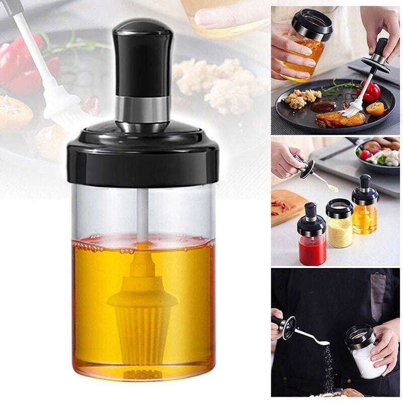 CYOFQD 300 ml Glass Container with Brush for Ghee Butter Oil etc Ghee Oil Storage Jar Oil Bottle with Basting Brush Glass Jar with Basting Brush SET OF 2 - Image 3