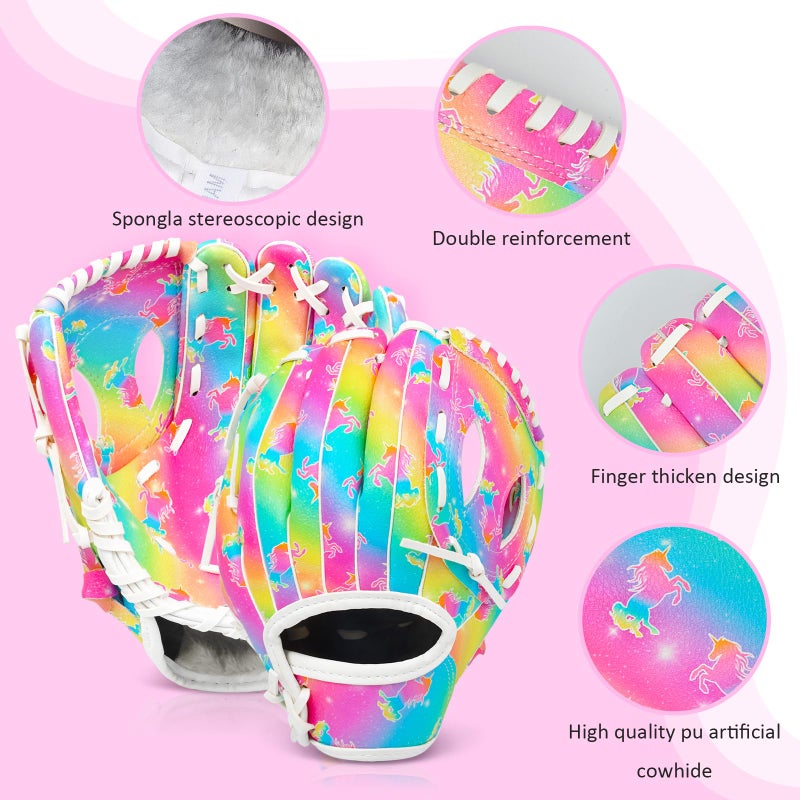 Ausletie Kids Baseball Glove, Softball Gloves, Kids Girls Toddlers Baseball Softball Mitt, 9''-10.5'' T-Ball Gloves for Training and Beginner Play, Left Hand Glove, Right Hand Throw - Image 2