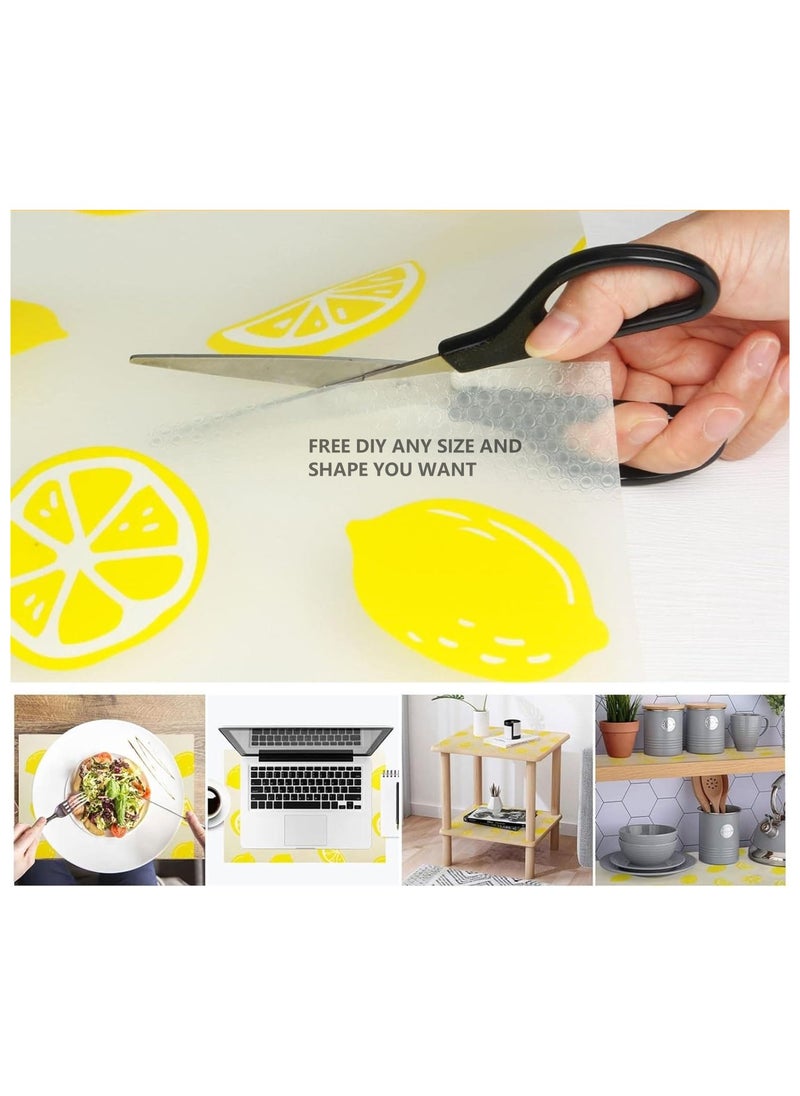 Shelf Liner 45*150cm(x3rolls) for Kitchen Cabinets Non Adhesive Drawer Liner EVA Refrigerator Liners Waterproof Durable Drawer Mats Non Slip Cabinet Liners for Shelves(lemon)