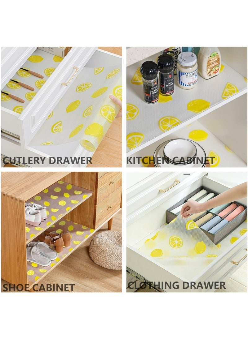 Shelf Liner 45*150cm(x3rolls) for Kitchen Cabinets Non Adhesive Drawer Liner EVA Refrigerator Liners Waterproof Durable Drawer Mats Non Slip Cabinet Liners for Shelves(lemon)
