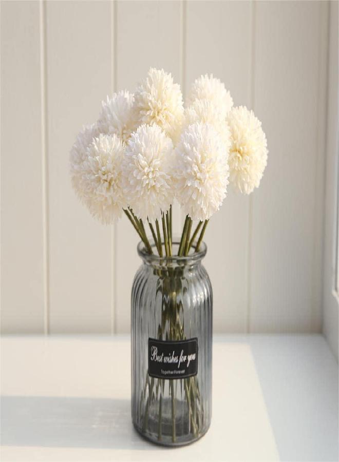 SHINE-CO LIGHTING Artificial Chrysanthemum Ball Flowers Hydrangea Arrangement Bouquet 10pcs Present for Friends Decor for Home Office Coffee House Parties and Wedding (Milk White) - Image 5