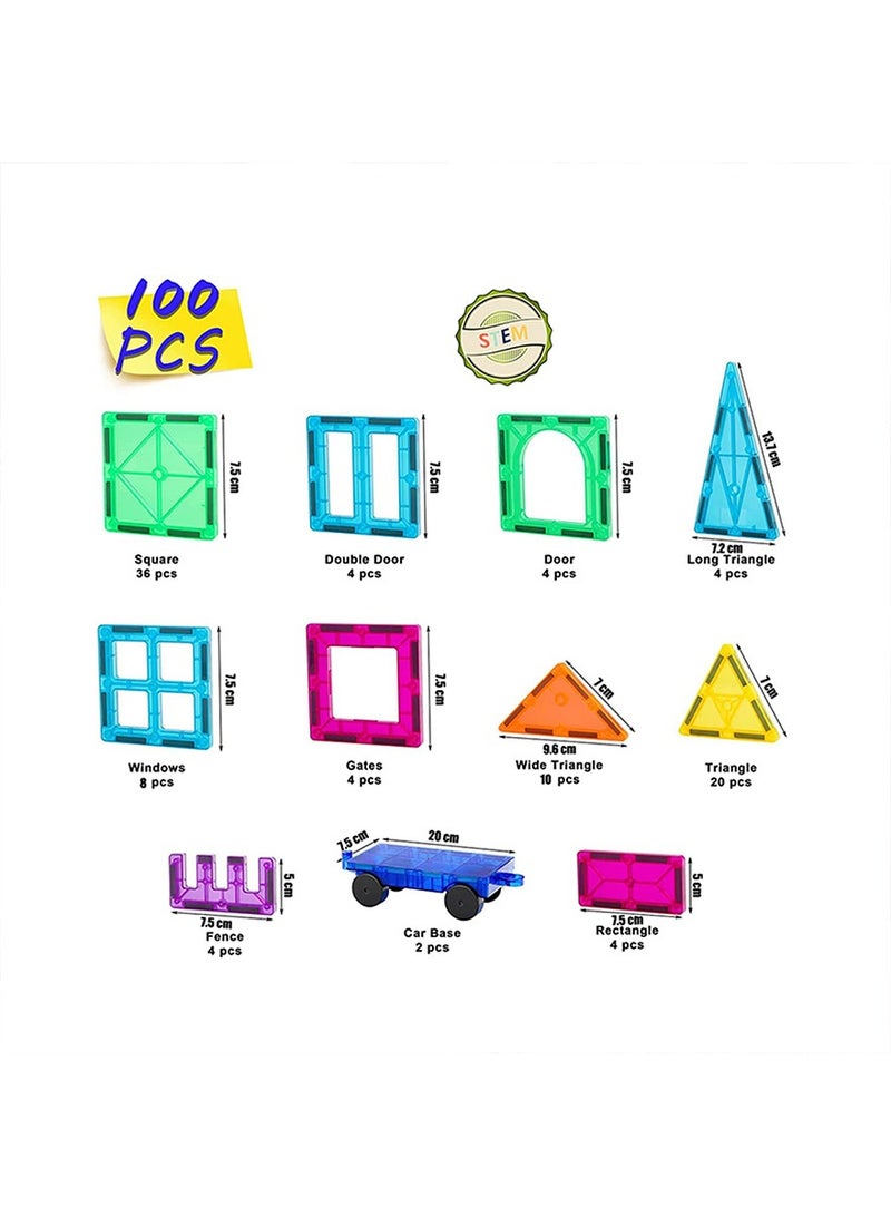 Loquat Magnetic Building Blocks, 100pcs Kids Magnetic Tiles Building Sets, 3D  Building Blocks Construction Educational STEM Toys Gifts for Toddlers Boys Girls 3 4 5 6 7 8 9 10 + Year Old - Image 2