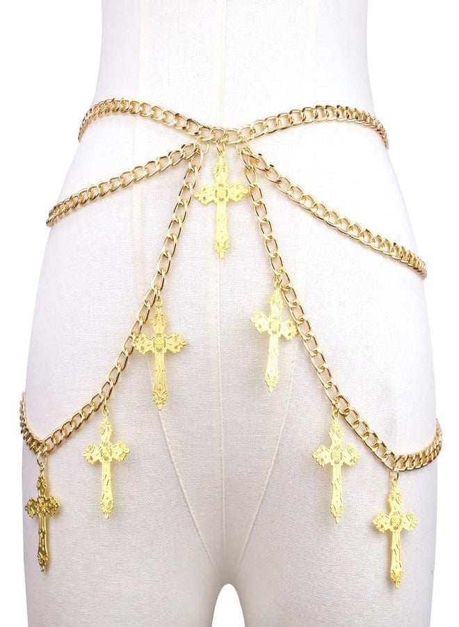 ANGLEQUEEN Gothic Punk Cross Belt Waist Chain Belly Chains for Women - A-Gold, Middle Size, Non-Precious Metal, Cable Chain, 122g, Punk Style - Image 4