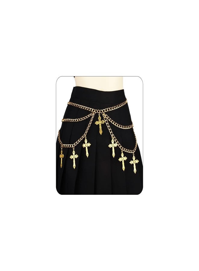 ANGLEQUEEN Gothic Punk Cross Belt Waist Chain Belly Chains for Women - A-Gold, Middle Size, Non-Precious Metal, Cable Chain, 122g, Punk Style - Image 1