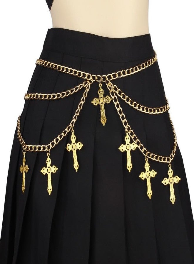 ANGLEQUEEN Gothic Punk Cross Belt Waist Chain Belly Chains for Women - A-Gold, Middle Size, Non-Precious Metal, Cable Chain, 122g, Punk Style - Image 2