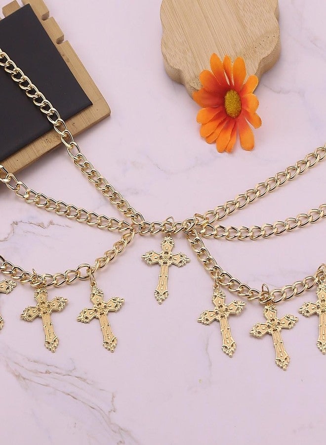 ANGLEQUEEN Gothic Punk Cross Belt Waist Chain Belly Chains for Women - A-Gold, Middle Size, Non-Precious Metal, Cable Chain, 122g, Punk Style - Image 5