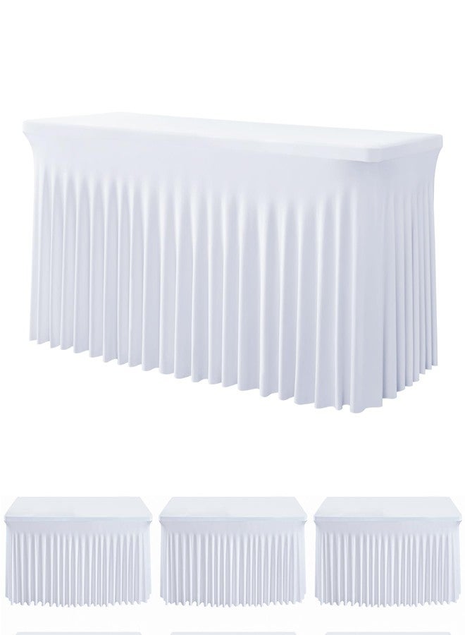 Htper White Spandex Tablecloth for 6 Foot Rectangle Tables, 3Pack Stretch Table Cloths 6ft Fitted Table Cover Desk Skirt for Parties Weddings Birthday Banquet Baby Shower - Image 1