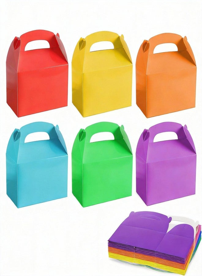 Odowalker 30 Pack Bright Color Party Favor Treat Boxes, 6.2 x 3.6 x 3.3 Inch Paper Gable Gift Boxes with Handles, Rainbow Party Treat Boxes, Cardboard Goodie Boxes for Candy, Macarons, Cookies, Snacks, Theme Birthday Party, Valentine's Day - Image 1