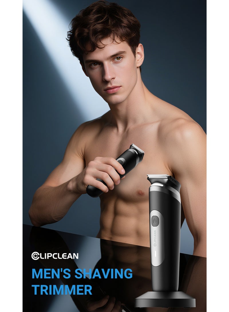 CLIPCLEAN Groin & Body Hair Trimmer for Men, Electric Pubic Hair Trimmer Shaver for Private Parts, Replaceable Waterproof Wet/Dry Groomer with Dual-Blades, Wireless Charging - Image 2