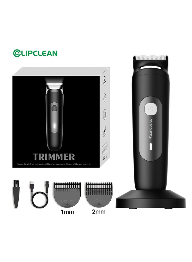 CLIPCLEAN Groin & Body Hair Trimmer for Men, Electric Pubic Hair Trimmer Shaver for Private Parts, Replaceable Waterproof Wet/Dry Groomer with Dual-Blades, Wireless Charging - Image 1