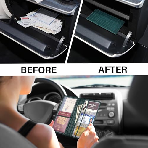 Peisicne Car Registration and Insurance Holder, Teal Green Vehicle Glove Box Car Organizer with Magnetic Closure for Documents, Cards, License Car Organization, 1 Pack - Image 5