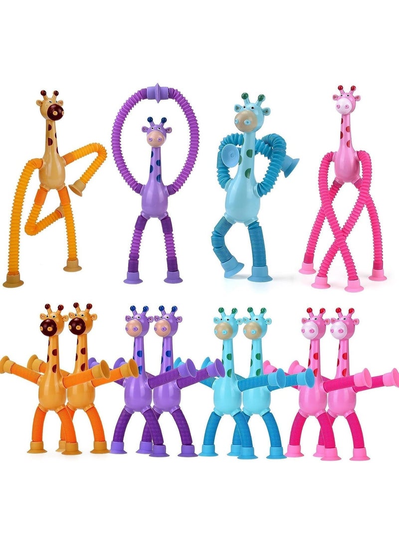 Giraffe Pieces LED Telescopic Suction Cup Giraffe Toy, Shape Changing Telescopic Tube Fidget Toys, Pop Tubes, Fidget Tubes Sensory Toys for Girls Boys Baby Gift (Set of 4) - Image 1
