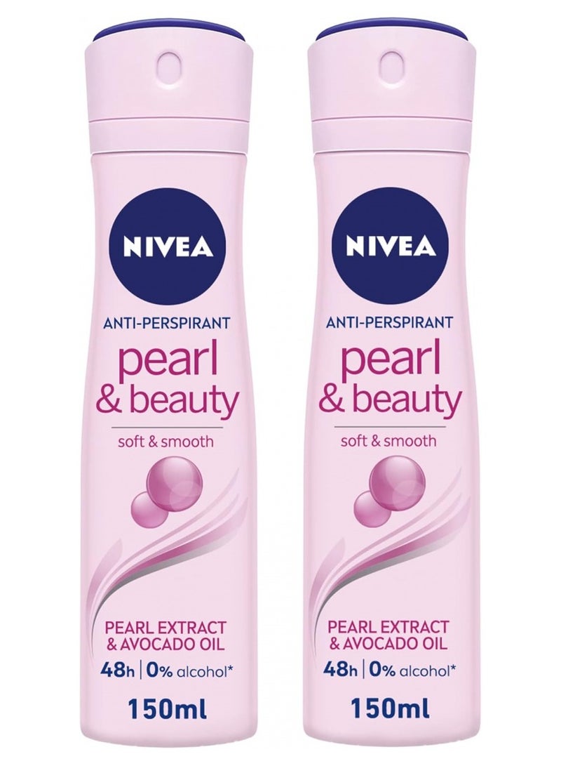 Nivea Pack Of 2 Pearl And Beauty Antiperspirant Spray 150ml - Image 1