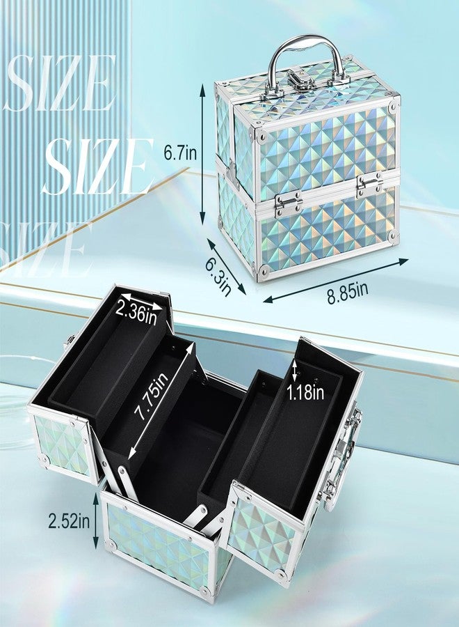 FRENESSA Makeup Case Portable Train Case Cosmetic Organizer cases 4 Trays Travel Storage Box with Lockable Key Hard Metal Make up Artist Train Box Craft Nail Kits Tools Shiny Blue - Image 5