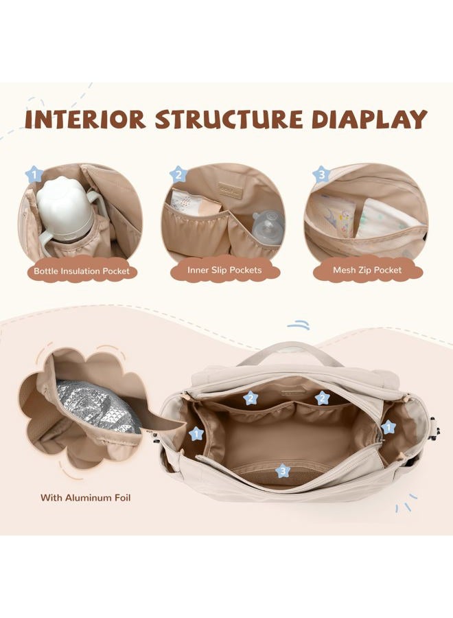 GOLF QUALITY 22L Puffer Diaper Bag Tote,Large Capacity Baby Diaper Tote Travel Bags Crossbody Hospital Bag for mom,Apricot - Image 3