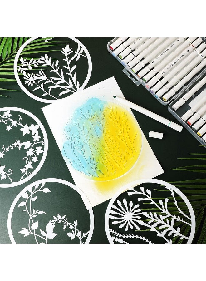 مارسبارك 20 قطعة من استنسل الزهور البرية لقالب الرسم، استنسل الزهور، استنسل الحائط، استنسل زنبركي قابل لإعادة الاستخدام، قوالب رسم للحيوانات الأليفة بنفسك، استنسل للرسم على الخشب، ديكور جدار المنزل (نمط دائري) - Image 4