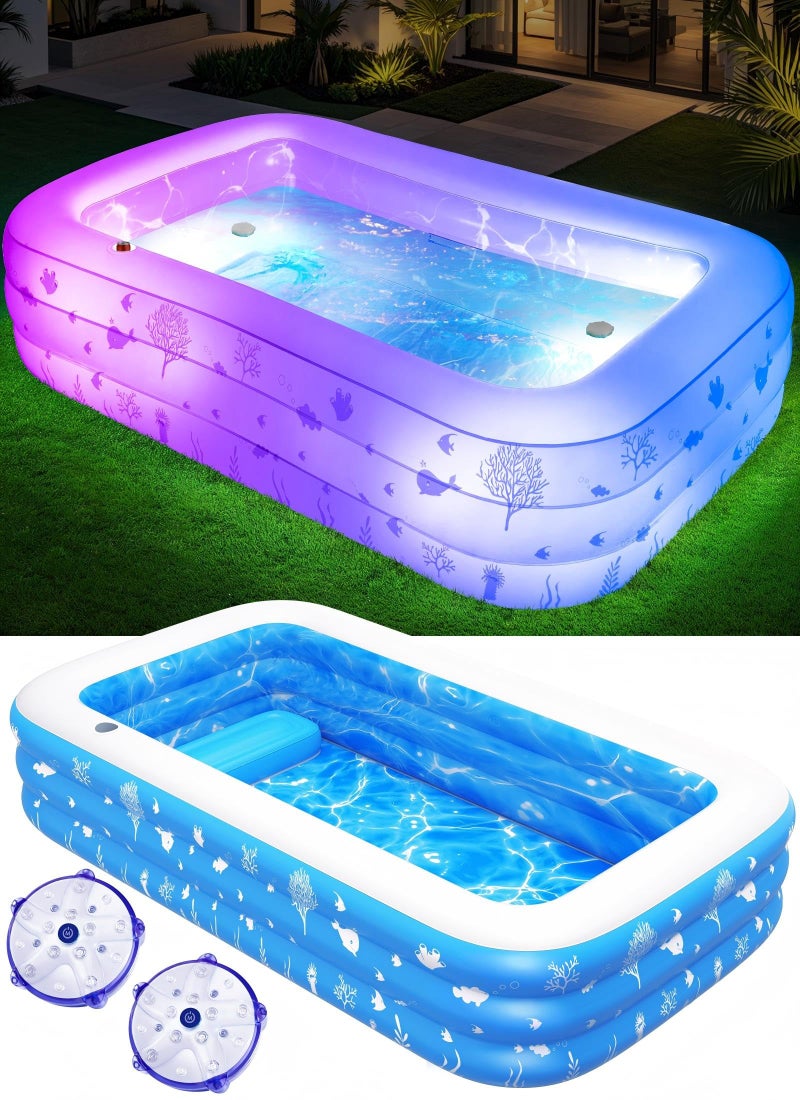 FizZeal Inflatable Pool with Seat and Pool Lights Durable Thickened Large Size Inflatable Pools for Adults Blow Up Pools100 x 63 x 22Swimming Inflatable PooI for BackyardOutdoor White - Image 2