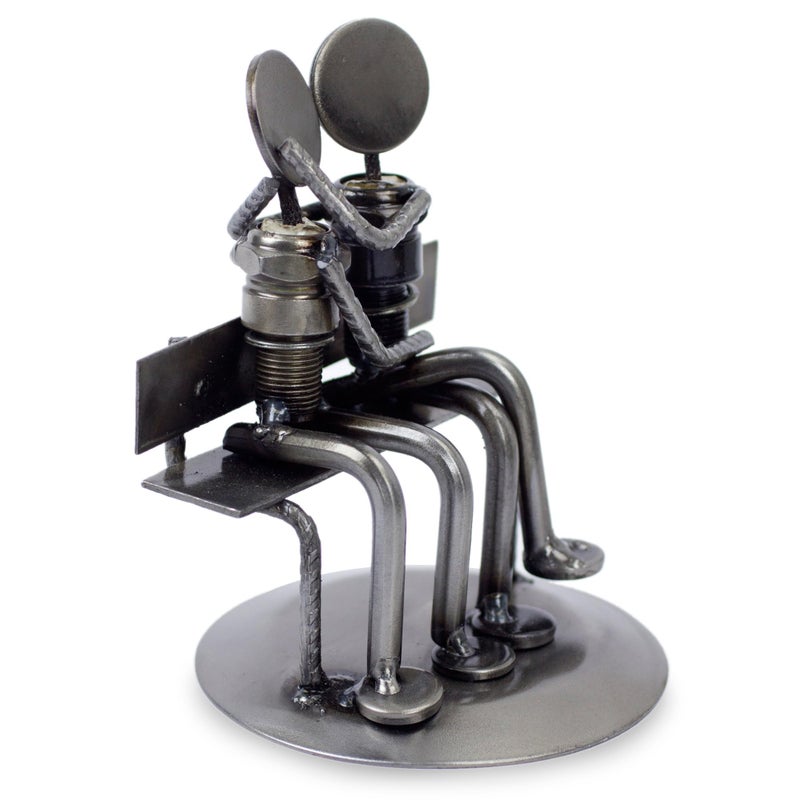 NOVICA Recycled Auto Parts Romantic Metal Sculpture  4.7"" Tall 'Park Bench Sweethearts' - Image 2