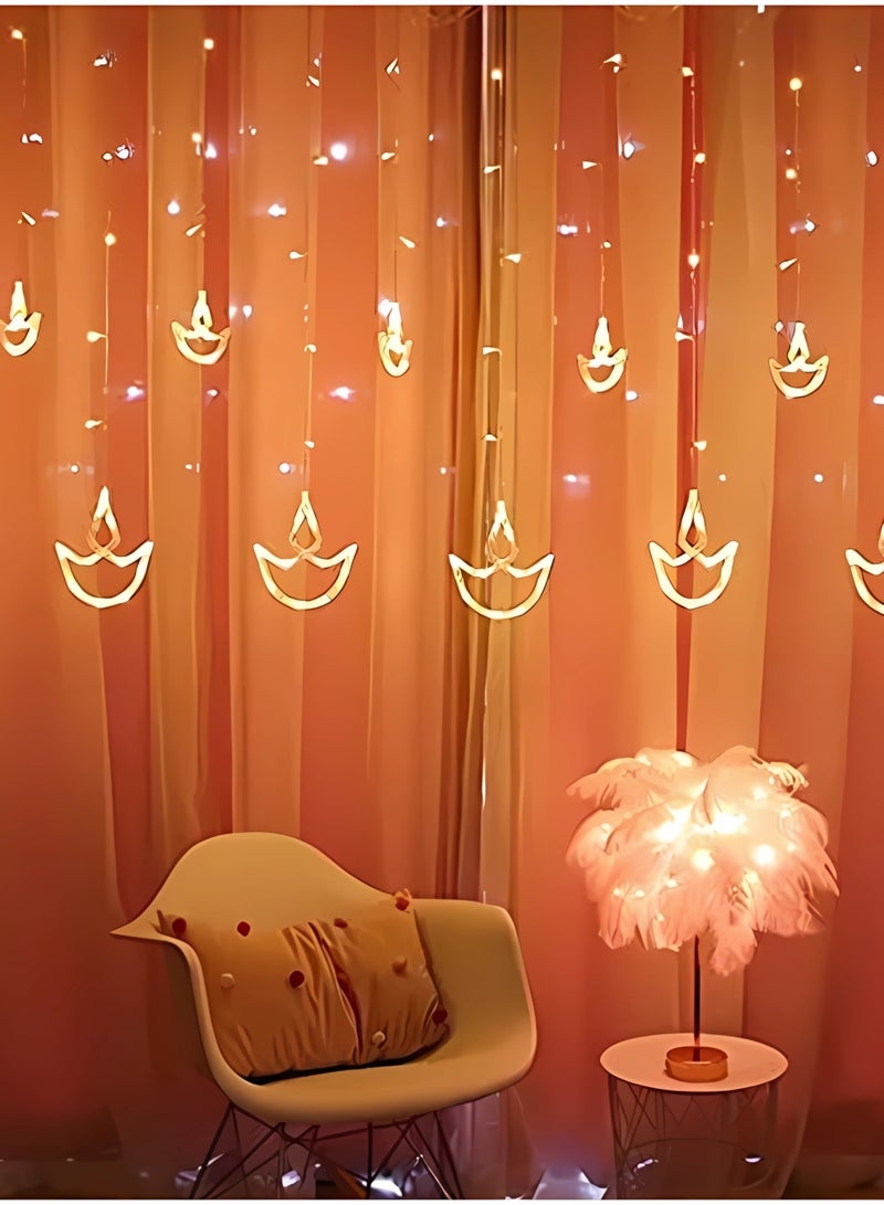 DPL Home Decor Warm White Diwali String Lights with 12 Hanging Diyas, 8 Flashing Modes, Battery Box & USB Powered – Ideal for Diwali, Wedding, Party, Outdoor & Indoor Decorations – DPL-724-WW - Image 1