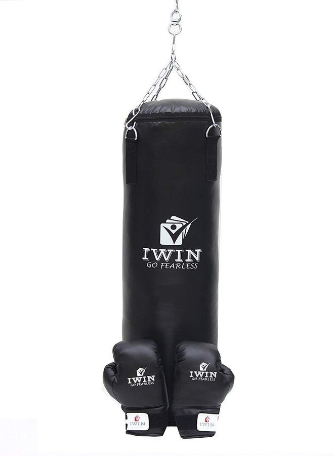 IWIN IW-214 Synthetic Leather Unfilled Punching Bag Set with Chain and 12Oz Boxing Gloves, 36 inch (Black) - Image 2