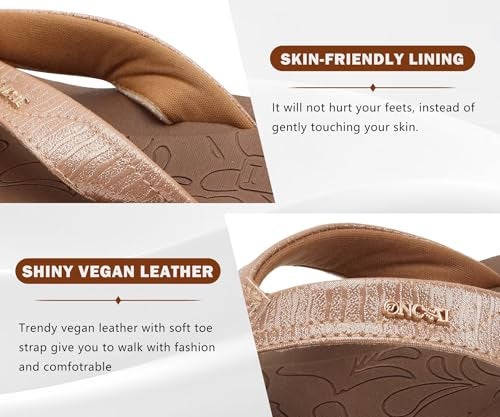 ONCAI Women's Flip Flops Comfortable Summer Beach Thong Sandals for Women 2025 with Cushion Walking Arch Support Yoga Mat Indoor Outdoor Soles Brown Size 7 - Image 3