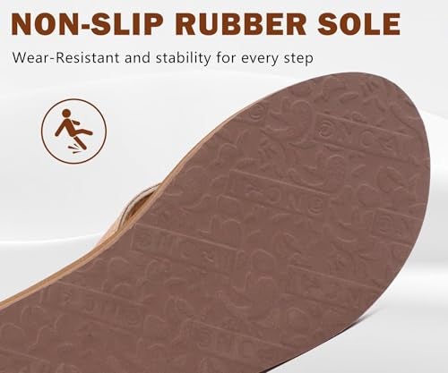 ONCAI Women's Flip Flops Comfortable Summer Beach Thong Sandals for Women 2025 with Cushion Walking Arch Support Yoga Mat Indoor Outdoor Soles Brown Size 7 - Image 5