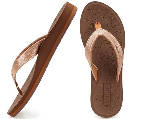 ONCAI Women's Flip Flops Comfortable Summer Beach Thong Sandals for Women 2025 with Cushion Walking Arch Support Yoga Mat Indoor Outdoor Soles Brown Size 7 - Image 1
