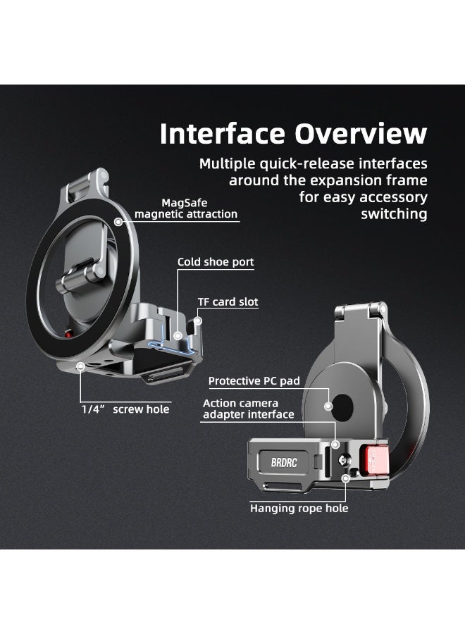 BRDRC Aluminum Alloy Teleprompter Mount for DJI Osmo Pocket 3 – Magnetic Desktop Stand with Cold Shoe & 1/4 Ports, Rotatable Horizontal/Vertical Shooting Camera Holder - Image 2