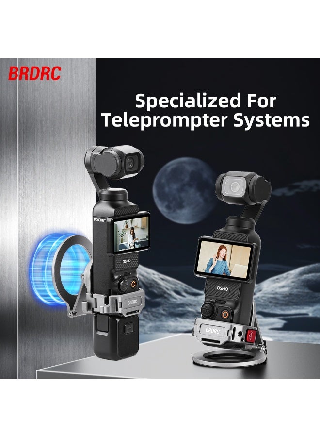 BRDRC Aluminum Alloy Teleprompter Mount for DJI Osmo Pocket 3 – Magnetic Desktop Stand with Cold Shoe & 1/4 Ports, Rotatable Horizontal/Vertical Shooting Camera Holder - Image 1