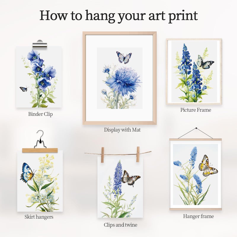 LIIGEMI Set of 6 Vintage Floral Wall Art,Purple and Blue Flower Poster with Butterfly,Plant Artwork Wall DÃ©cor Posters for Living Room Bedroom Aesthetic,Wall Pictures Decor (8"x11" Unframed) - Image 5