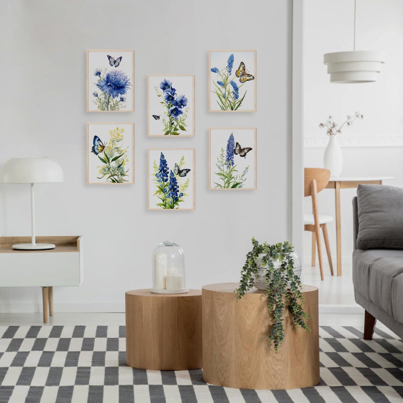 LIIGEMI Set of 6 Vintage Floral Wall Art,Purple and Blue Flower Poster with Butterfly,Plant Artwork Wall DÃ©cor Posters for Living Room Bedroom Aesthetic,Wall Pictures Decor (8"x11" Unframed) - Image 4