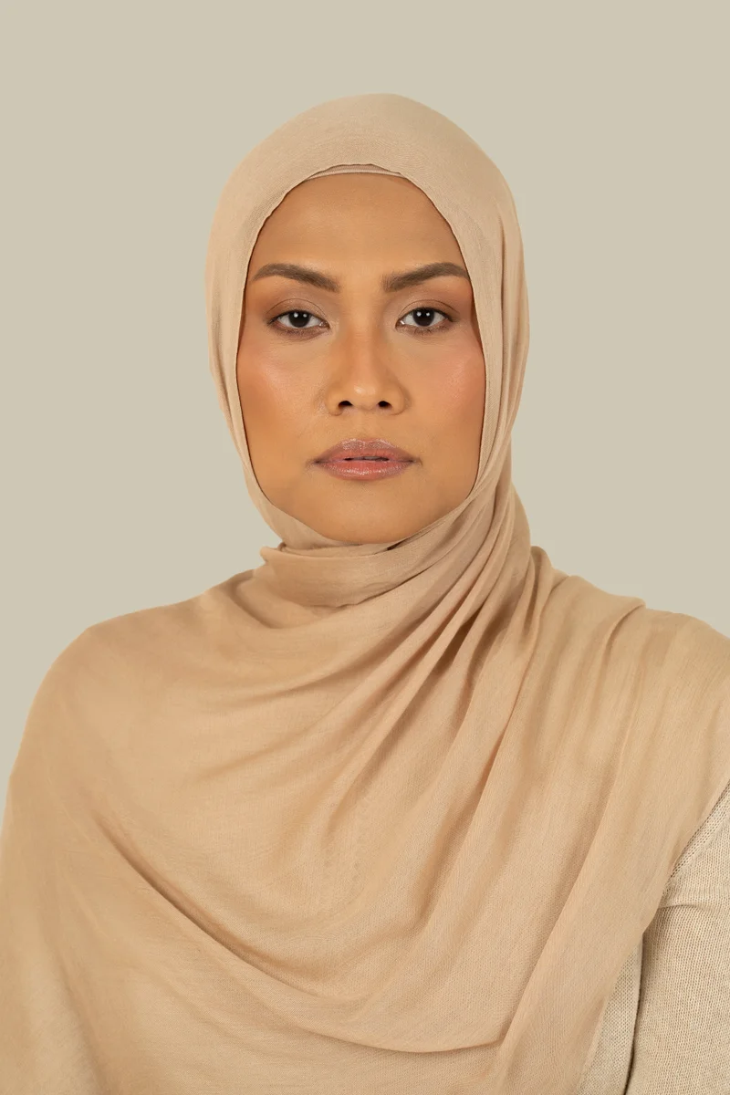 silqrose  Honey Beige Fine Weave Modal Hijab - Square for Women | Best Price UAE
