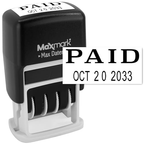 MaxMark Self-Inking Rubber Date Office Stamp with Paid Phrase & Date - Black Ink (Max Dater II), 12-Year Band - Image 1