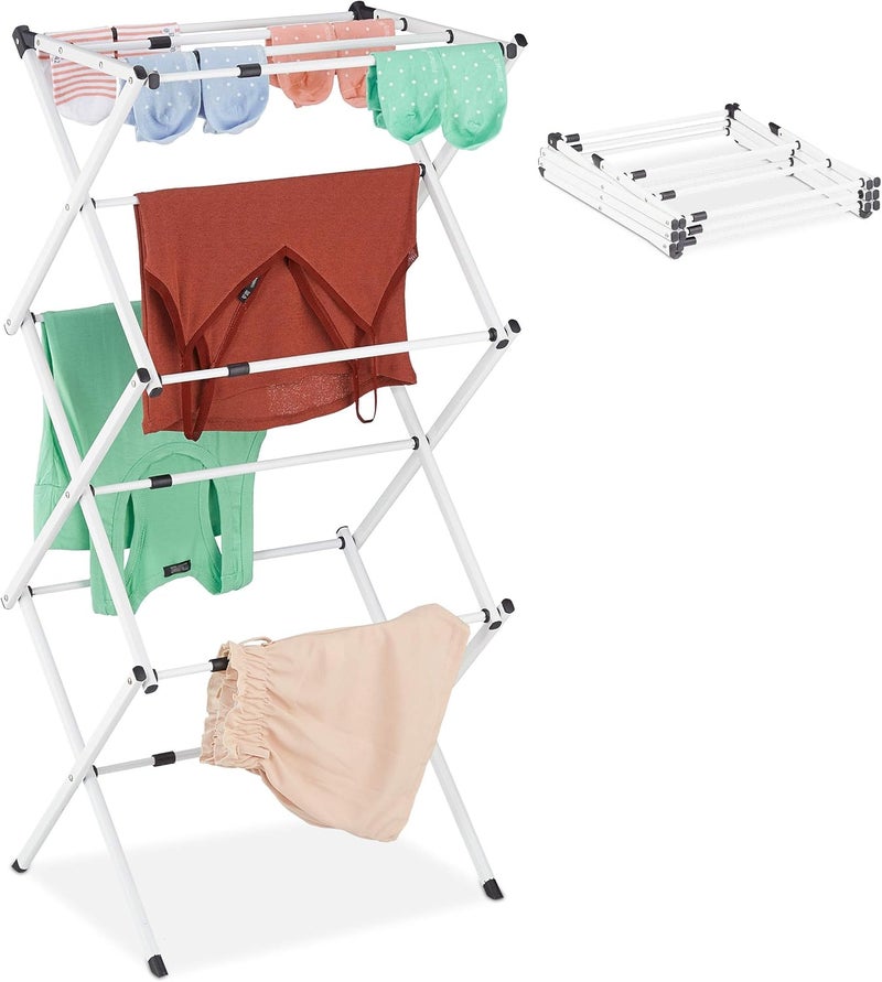 Relaxdays Laundry Stand, Foldable & Extendable Tower, 11 Rails, Space-Saving Clothes Drying Rack, Metal, White, Plastic, Pack of 1 - Image 1